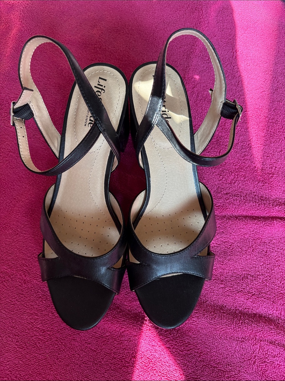 Life Stride Black Leather Slingback Sandals
